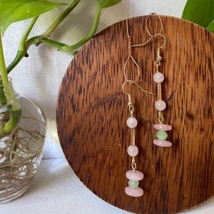Pink drop earrings with green accent